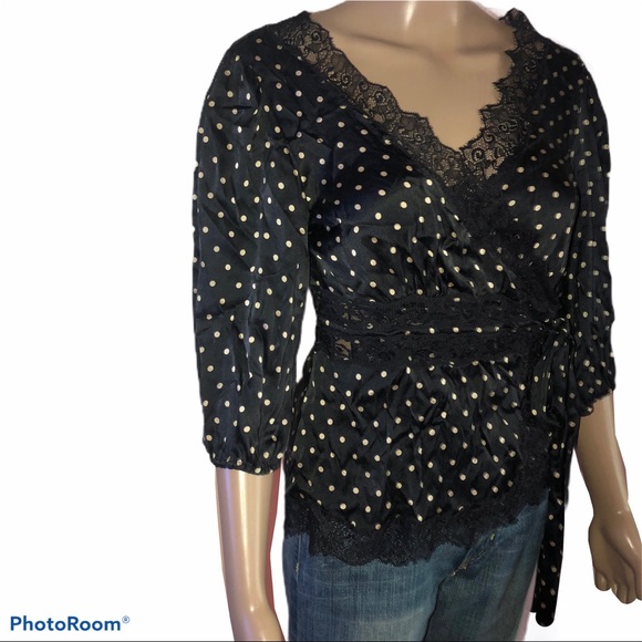 Bebe polka dot silk wrap blouse - Picture 3 of 5